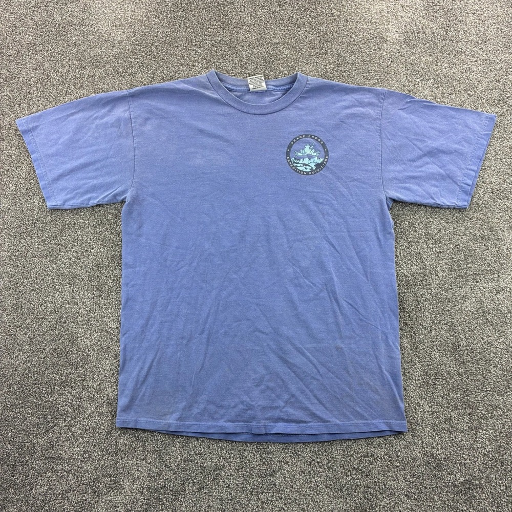 Vintage Peace Frogs Shirt Mens Large Blue Expedition Outfitters Kayaking 90s
